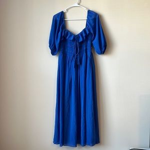 Blue Smocked Midi Dress
